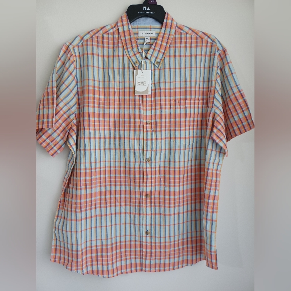 Free Assembly Men's Button Front Shirt Multicolor Plaid Short Sleeve XXL New
